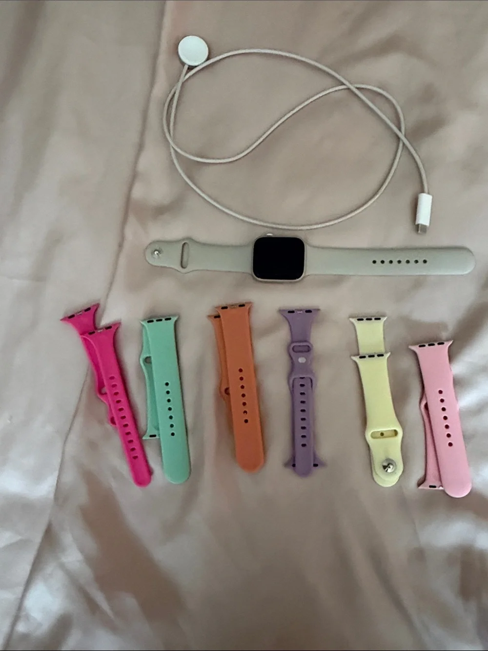Apple Silver Smartwatch with Light Gray Silicone Band